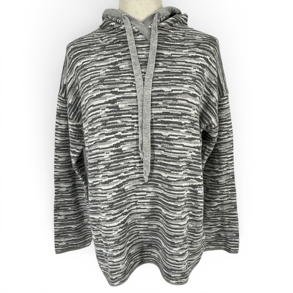 Rachel Zoe Womens Space Dye Knit Hoodie Grey White‎ Black Pullover Size Large